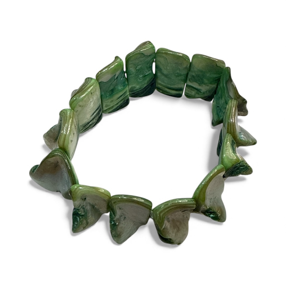 Green Iridescent Shell-Style Stretch Bracelet - Picture 2 of 3